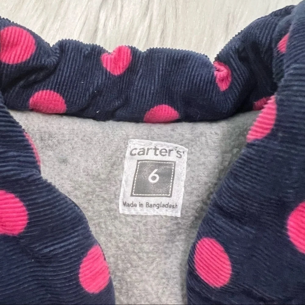 Carter's Baby Girls Sz 6 Months Sleeveless Vest Snap Up Navy Blue Pink Polka Dot